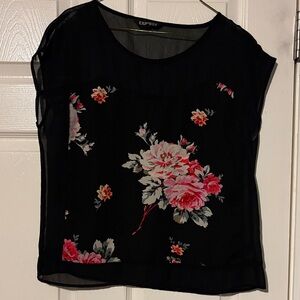 Express Black and Pink Floral Blouse